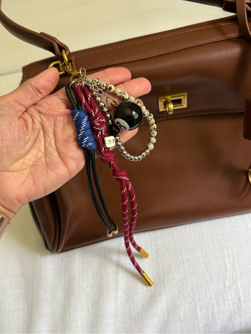 Chocolate Brown Expandable Shoulder Bag w/ Charms & Gold Hardware